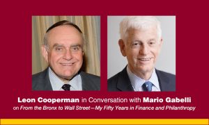 Leon Cooperman and Mario Gabelli both smiling with event details.