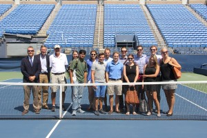 Fordham's 3CMGM gather on the Grandstand Court at the National Tennis Center in Queens.