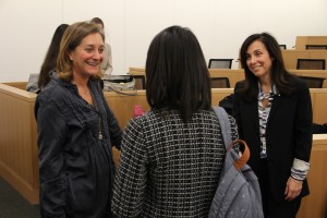 Fran Horowitz, at left, brand president of Hollister Co. and Dean Donna Rapaccioli, right, speak with a student after Horowitz spoke at an International Business Week event on Wednesday, Nov. 18, 2015.