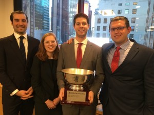 From left, Michael Falatyn, Elizabeth Rice, Adam Weinzimer and William Hempstead, all MBA ’17. Their team won the ACG Cup competition in April 2016.