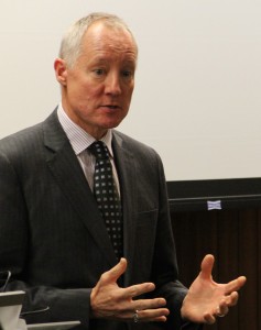 Ron Cordes speaks to Fordham students during a forum, titled "Leading with Impact: The Role of Empathy and Humility," on April 12, 2016.